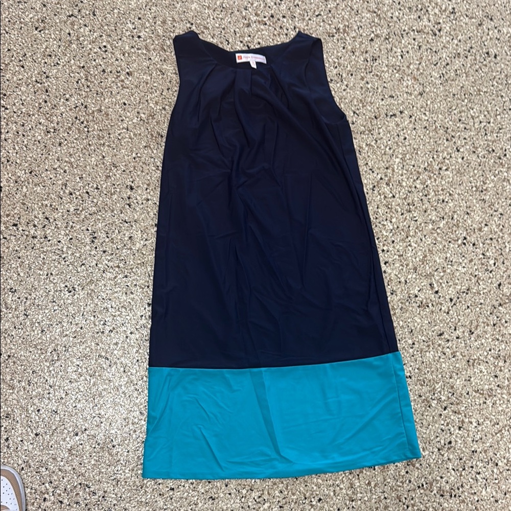 Navy and Teal color block Sleeveless Dress